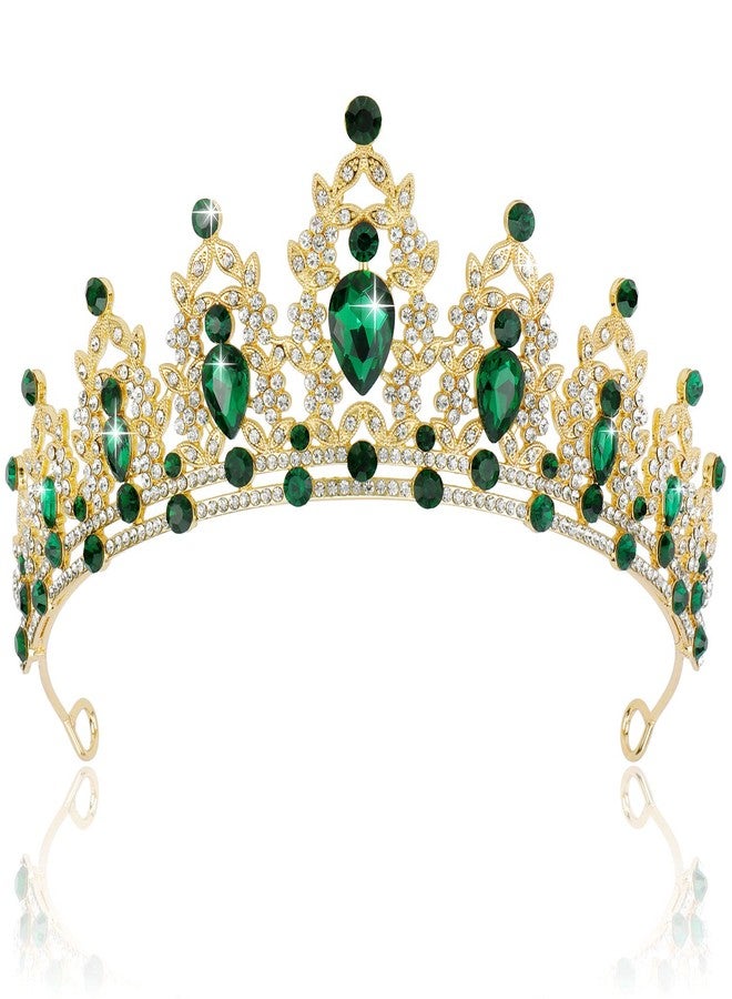 SuPoo Green Tiara and Crown for Women Gold Birthday Queen Crowns Rhinestone Princess Tiaras for Bride Quinceanera Headpieces Wedding Tiara for Birthday Party Prom Halloween - Image 1